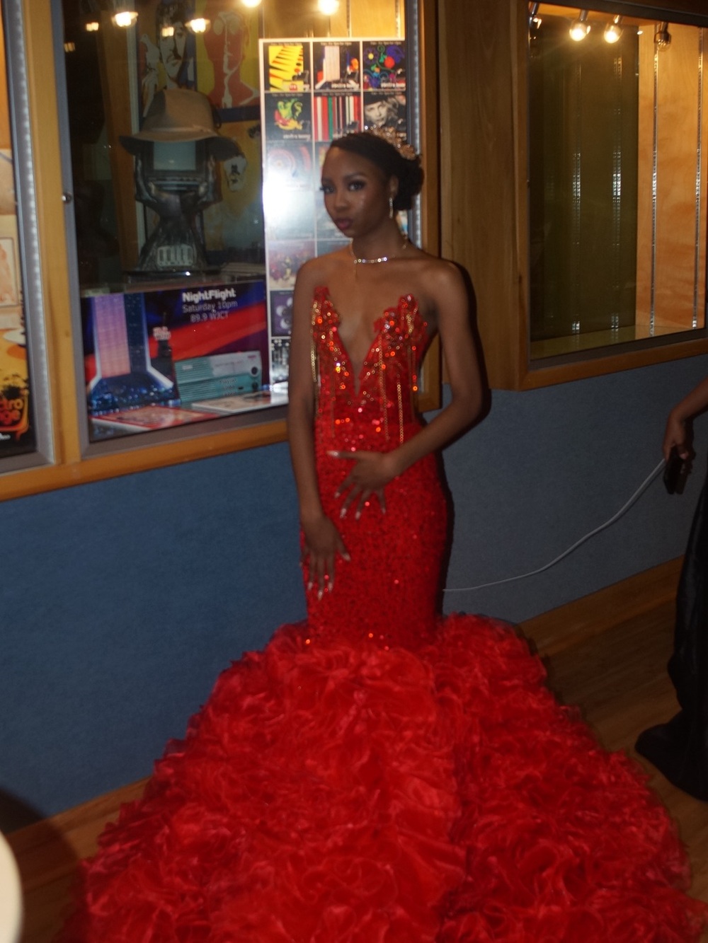 Red Sequin Mermaid Prom Dress with Ruffled Train - Picture 3 of 3